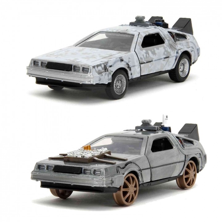 Hollywood Rides: Back To The Future Part 1-3 De Lorean Frost Effect / Delorean Railroad Wheels 1:32