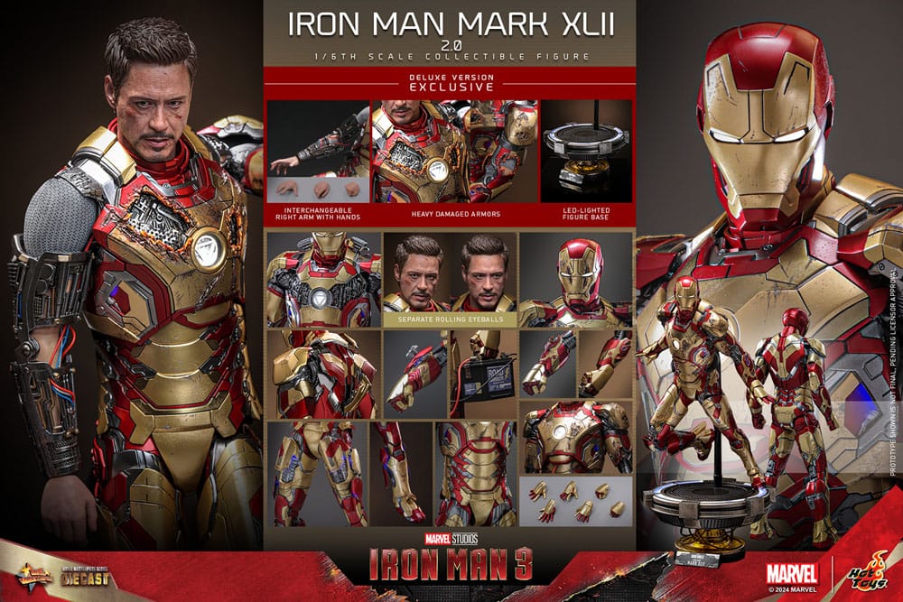 Iron Man 3 Movie Masterpiece Diecast Action Figure 1/6 Iron Man Mark XLII (2.0) Deluxe 32 cm