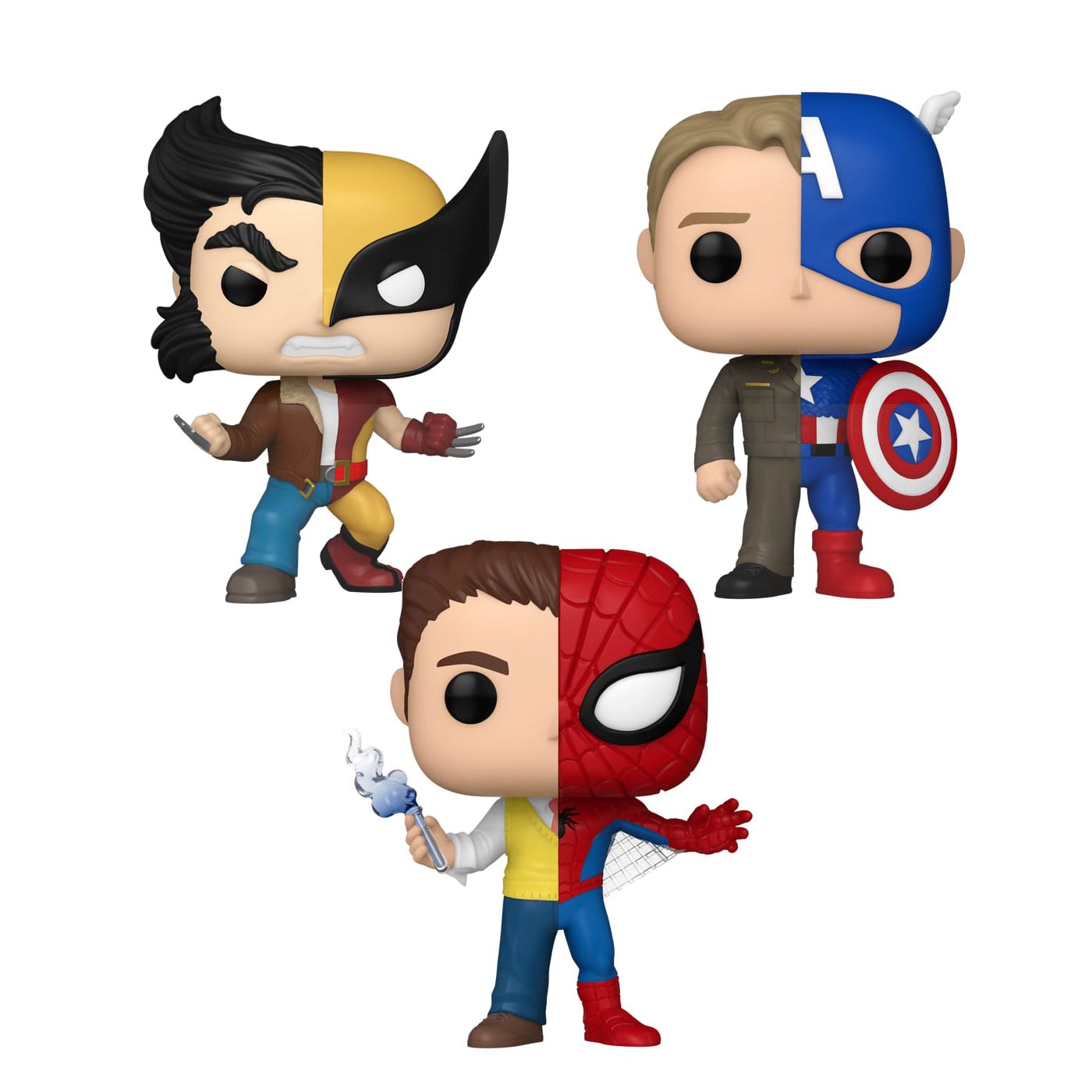 Marvel POP! Vinyl Figure Split- Wolverine / Captain America / Peter Parker 9 cm