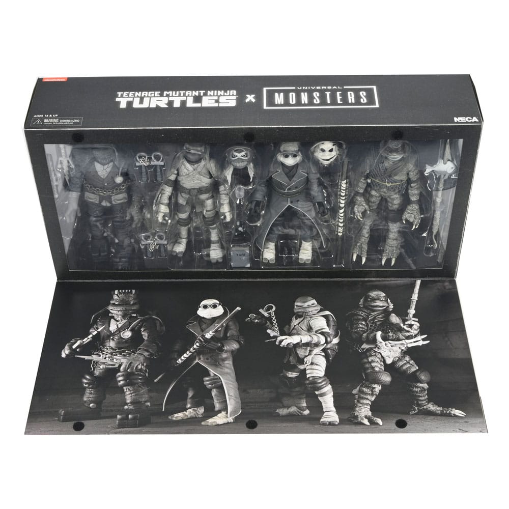 Universal Monsters x Teenage Mutant Ninja Turtles Action Figures 4-Pack Turtles Black & White 18 cm