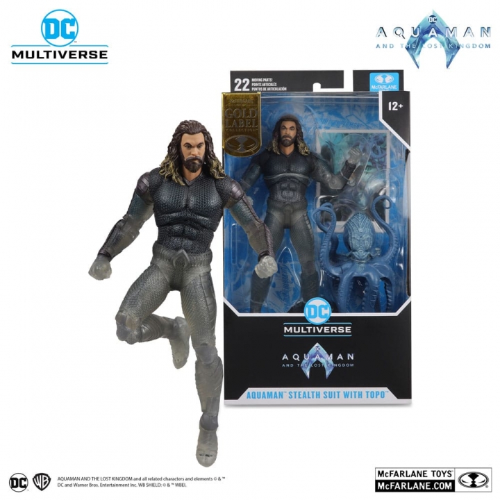 Aquaman and the Lost Kingdom DC Multiverse Aquaman Stealth Suit with Topo Gold Label 18 cm